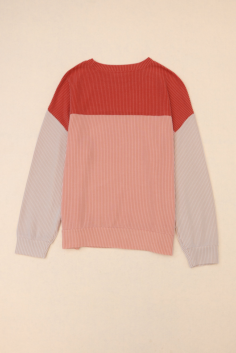 Pale Chestnut Color Block Corded Long Sleeve Top