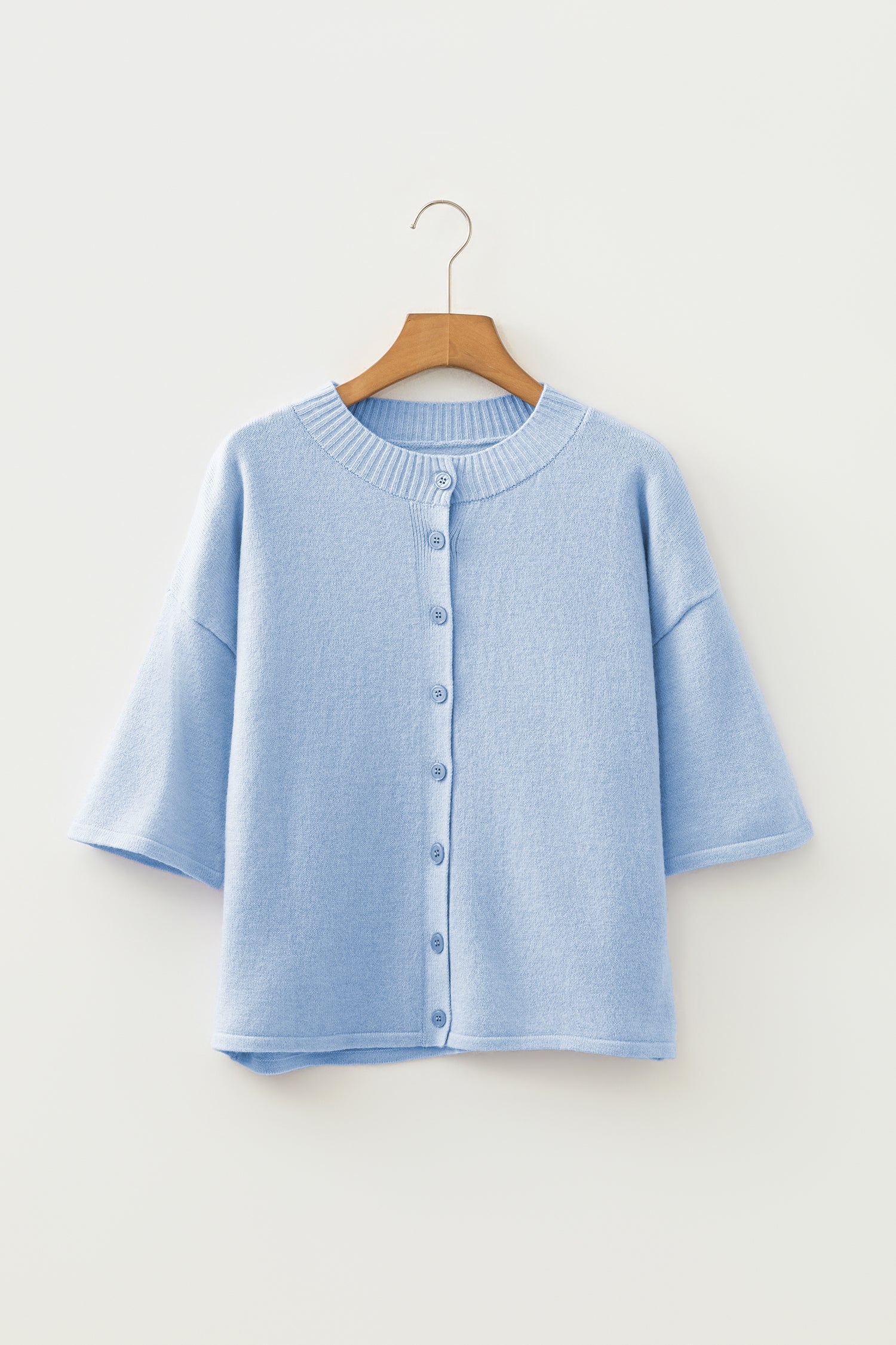 Lavendula 3/4 Sleeve Boxy Knit Button Down Sweater Cardigan