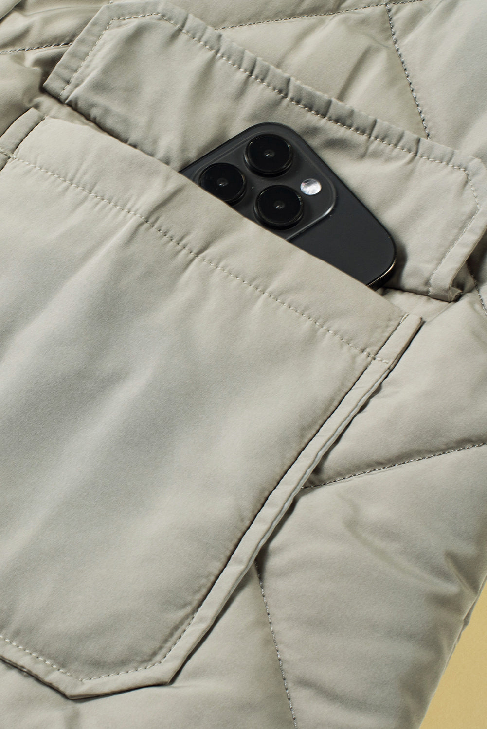 Green Quilted Snap Button Hooded Puffer Coat