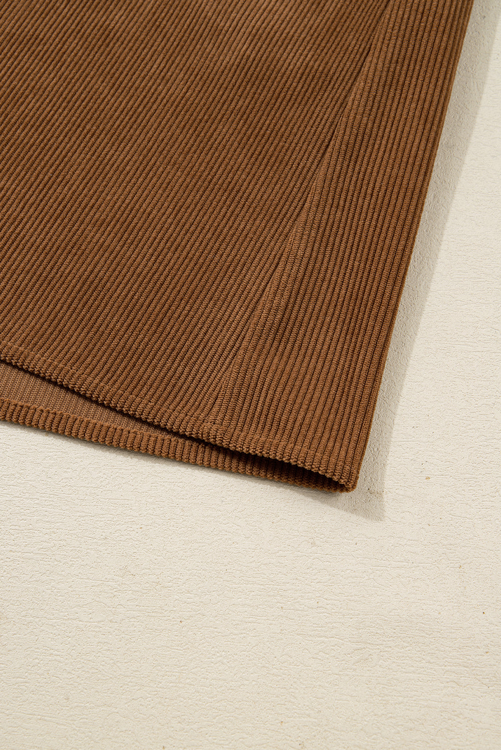 Camel Corduroy Full Buttoned Collared Shirt Style Plus Size Dress