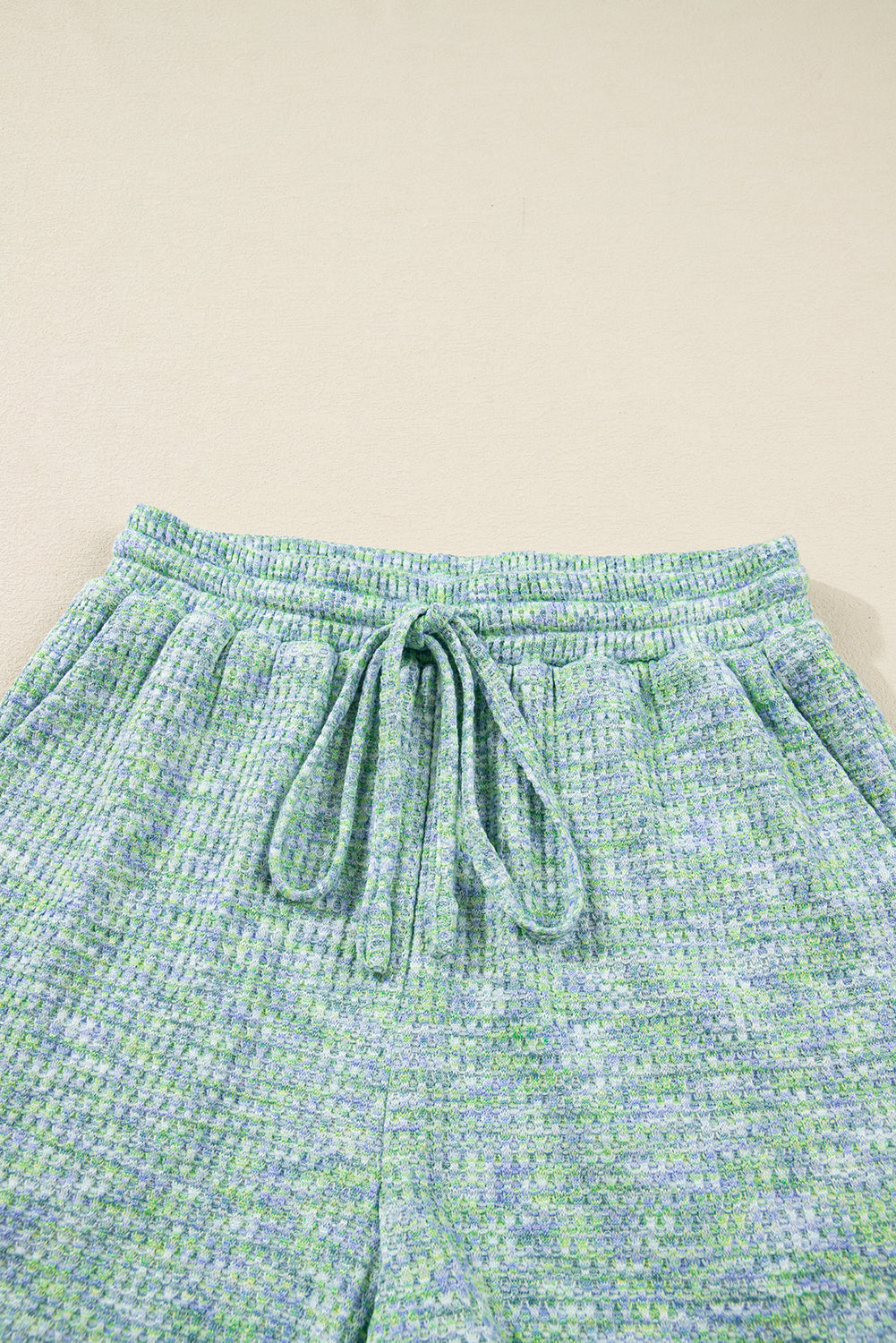 Light Pink Heather Textured Ruffle Sleeve Top and Drawstring Shorts Set