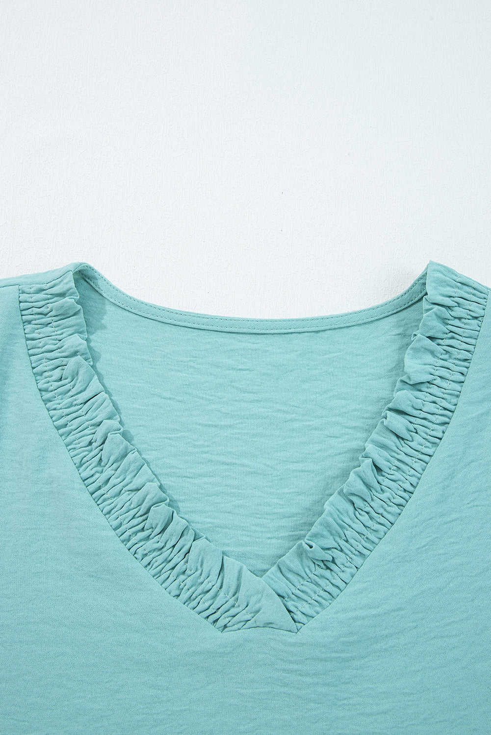 Sky Blue Frilled V Neck Bracelet Sleeve Shift Mini Dress