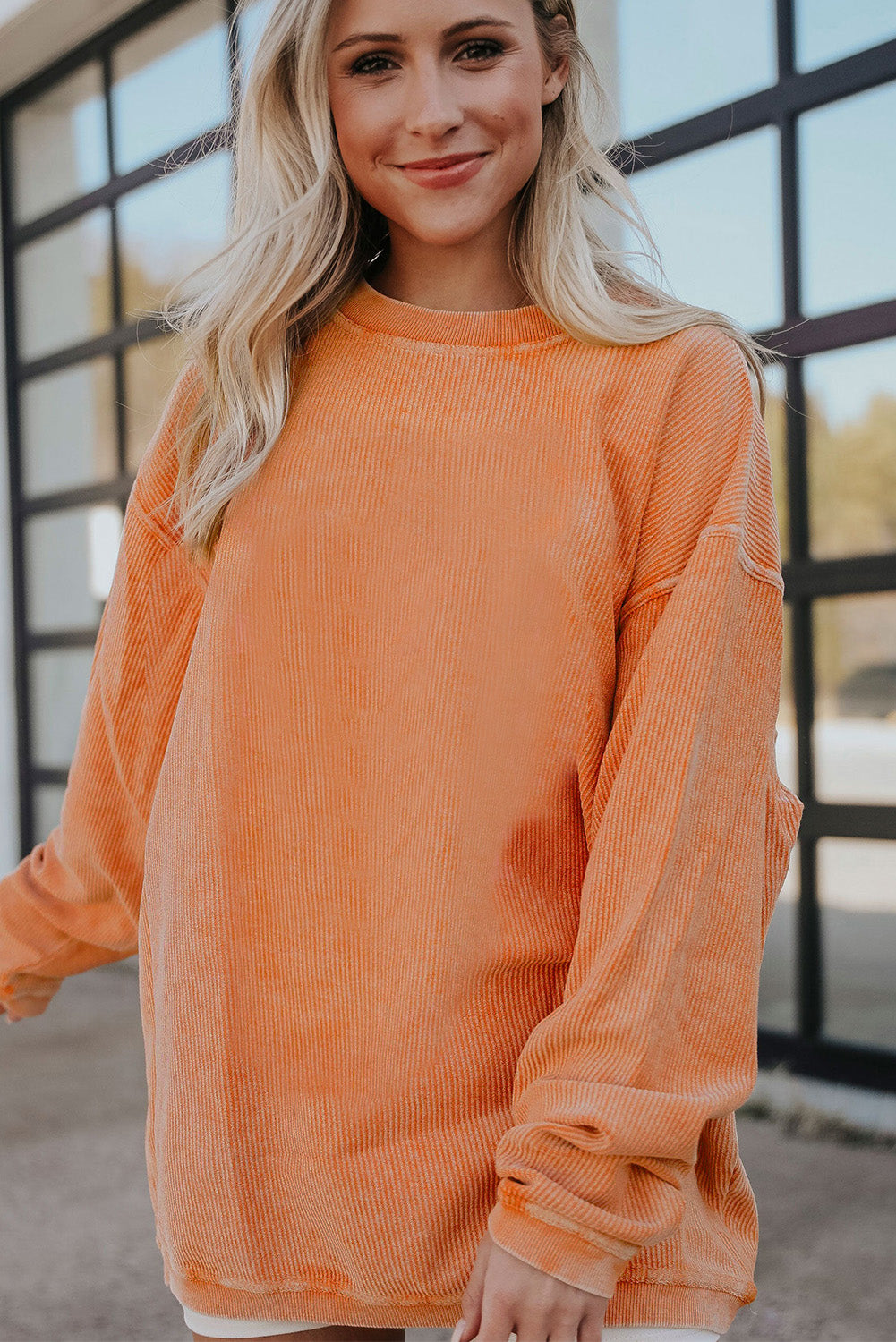 Grass Green Ribbed Corded Oversized Sweatshirt