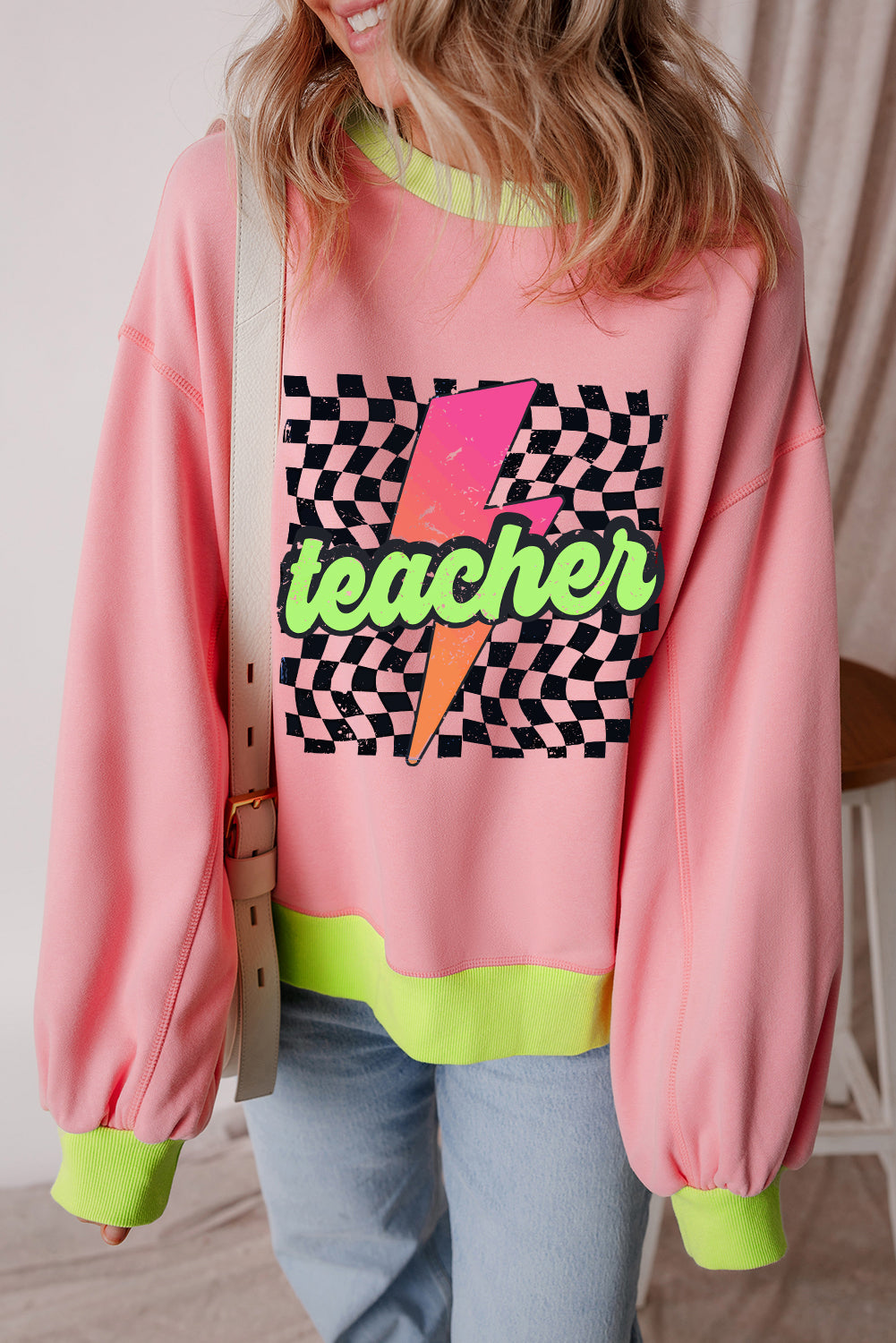 Blue Colorblock Bubble Sleeve Sweatshirt