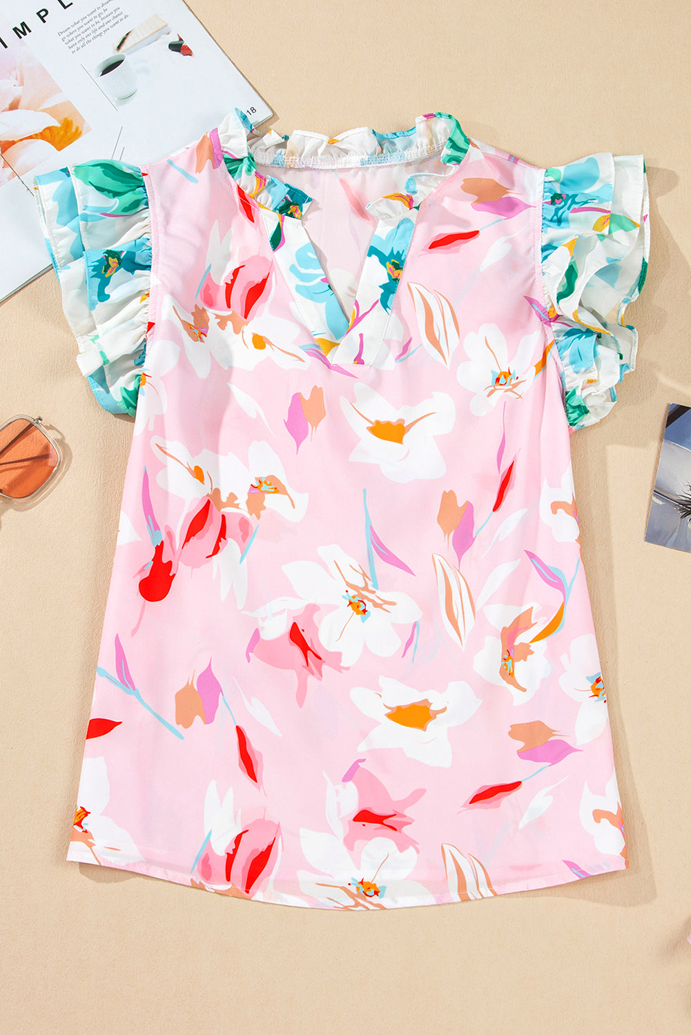Pink Floral Print Knotted Shoulder Smocked Maxi Dress