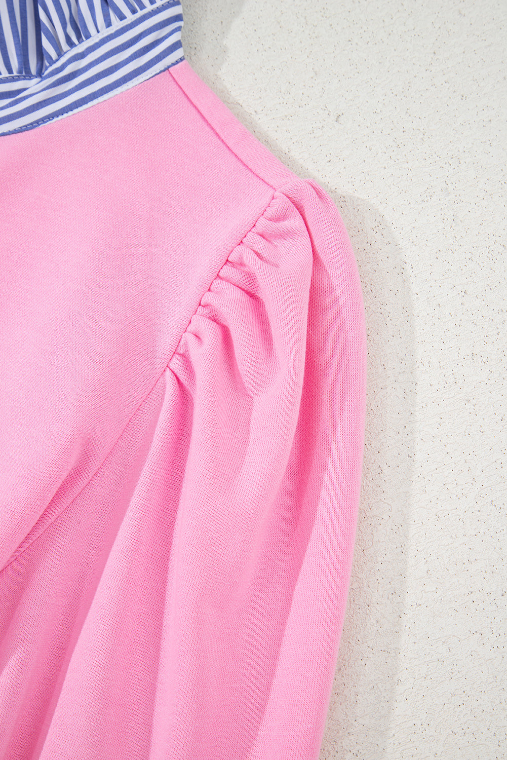 Bonbon Button Striped Collar Patchwork Puff Sleeve Sweatshirt
