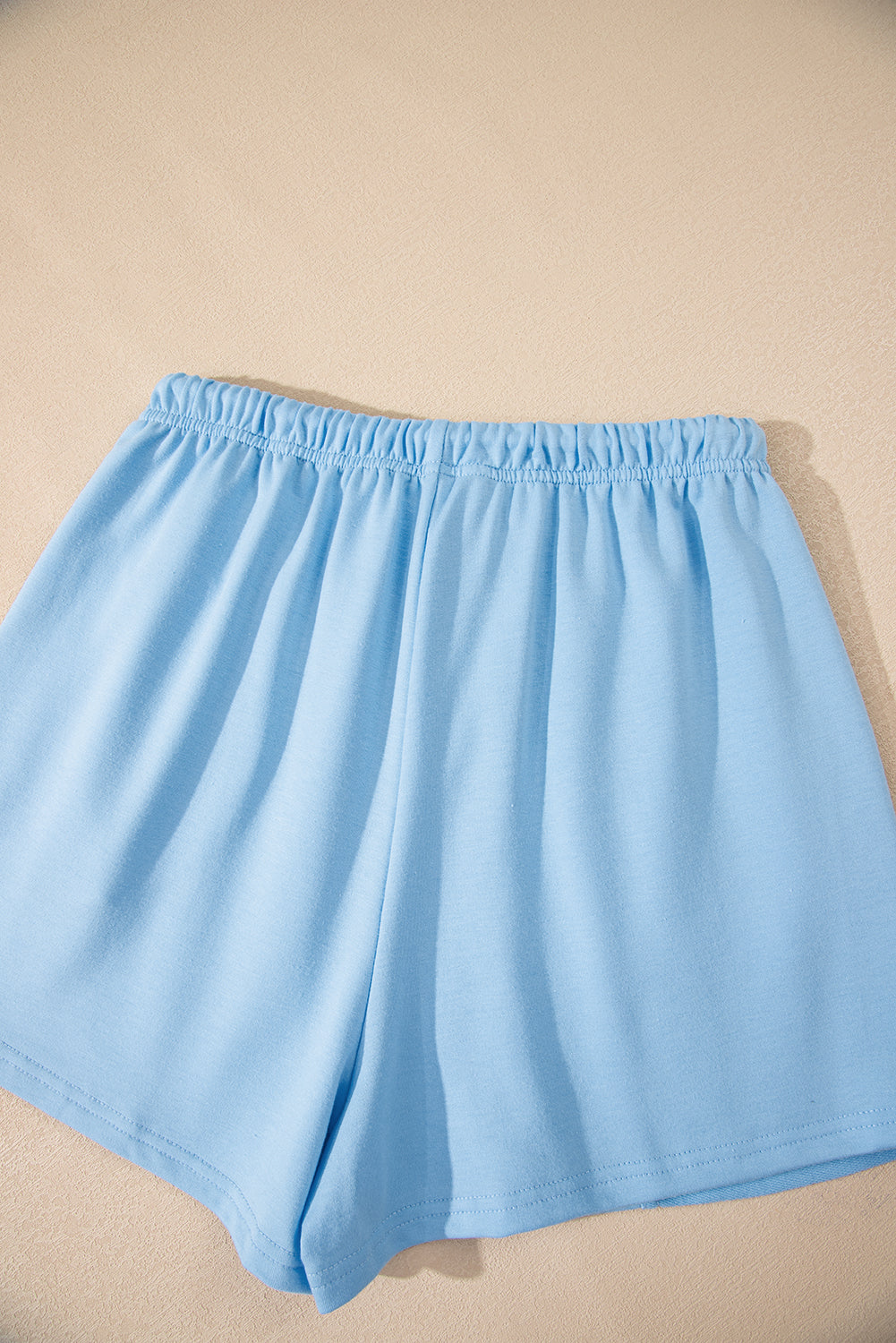 Mint Green V Neck Drop Shoulder Tee and Patchwork Drawstring Elastic Waistband Shorts Set