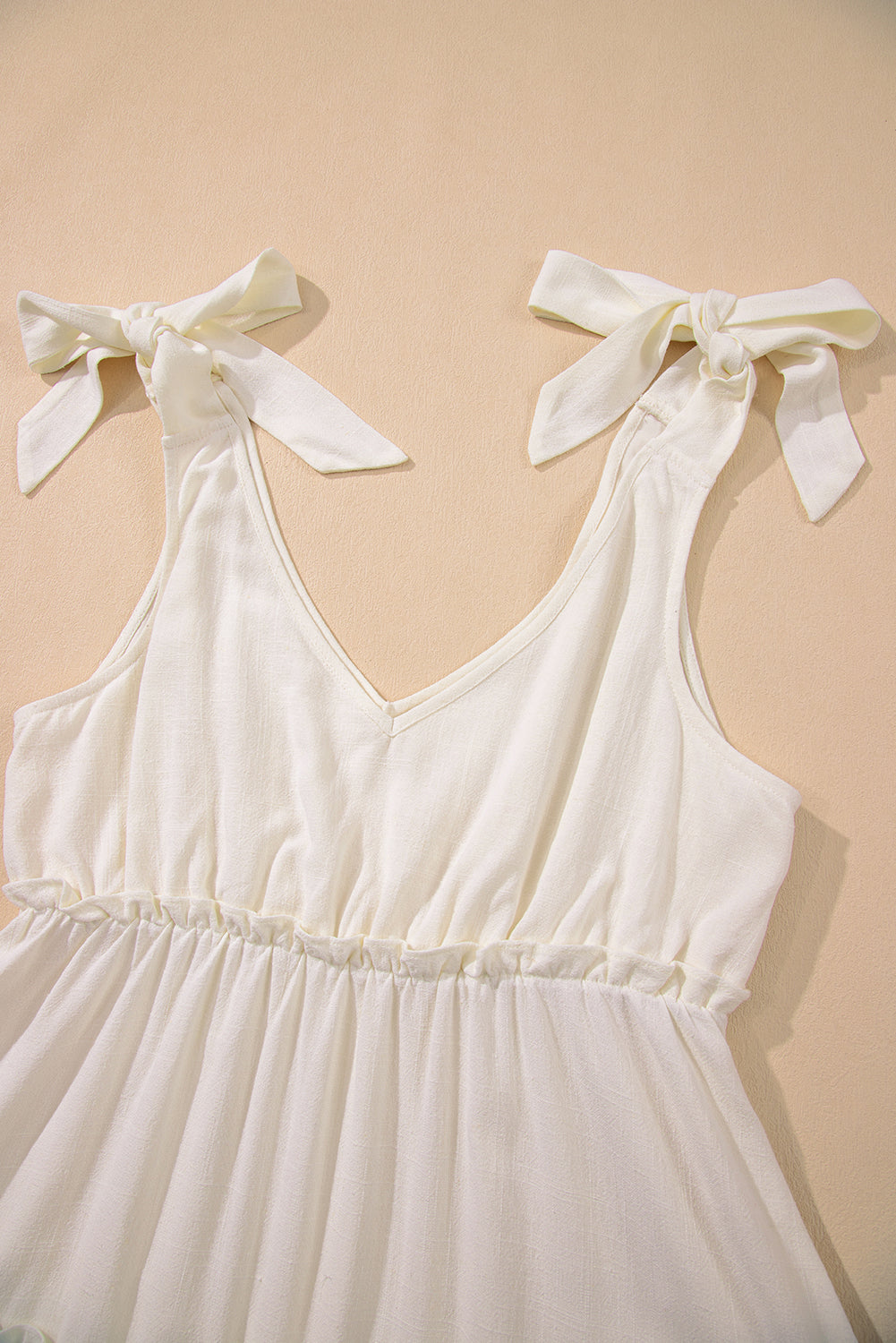 Oatmeal Solid Color Tied Straps Ruffle Tiered Mini Dress
