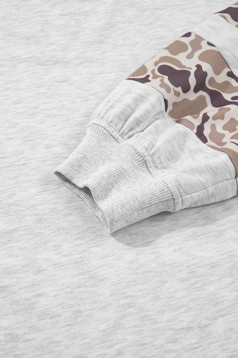Light Grey Camouflage Patchwork Asymmetric Sleeve Plus Size Hoodie