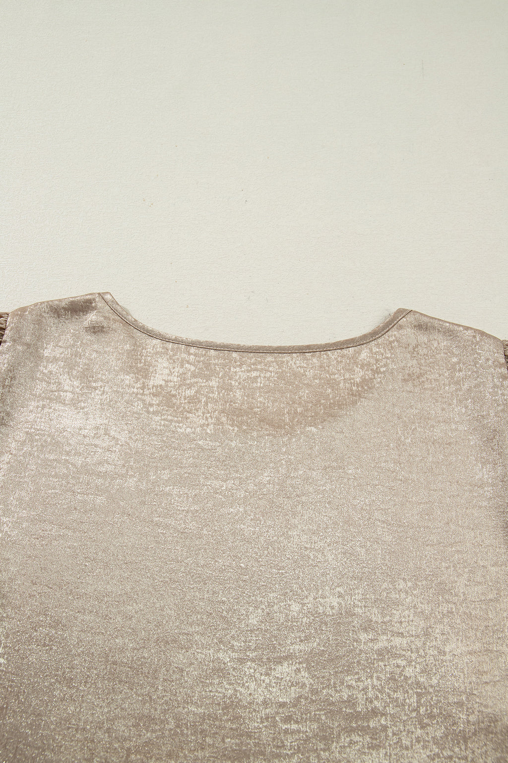 Apricot Metallic Round Neck Smocked Long Sleeve Blouse