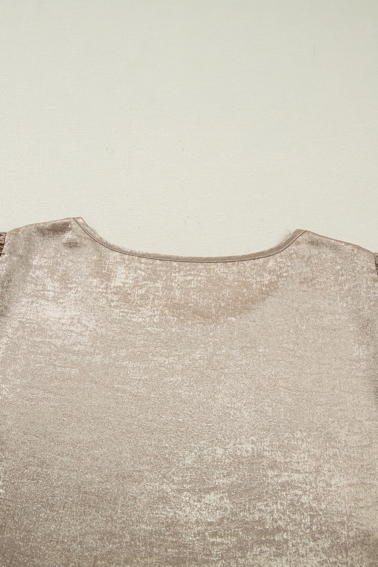 Apricot Metallic Round Neck Smocked Long Sleeve Blouse