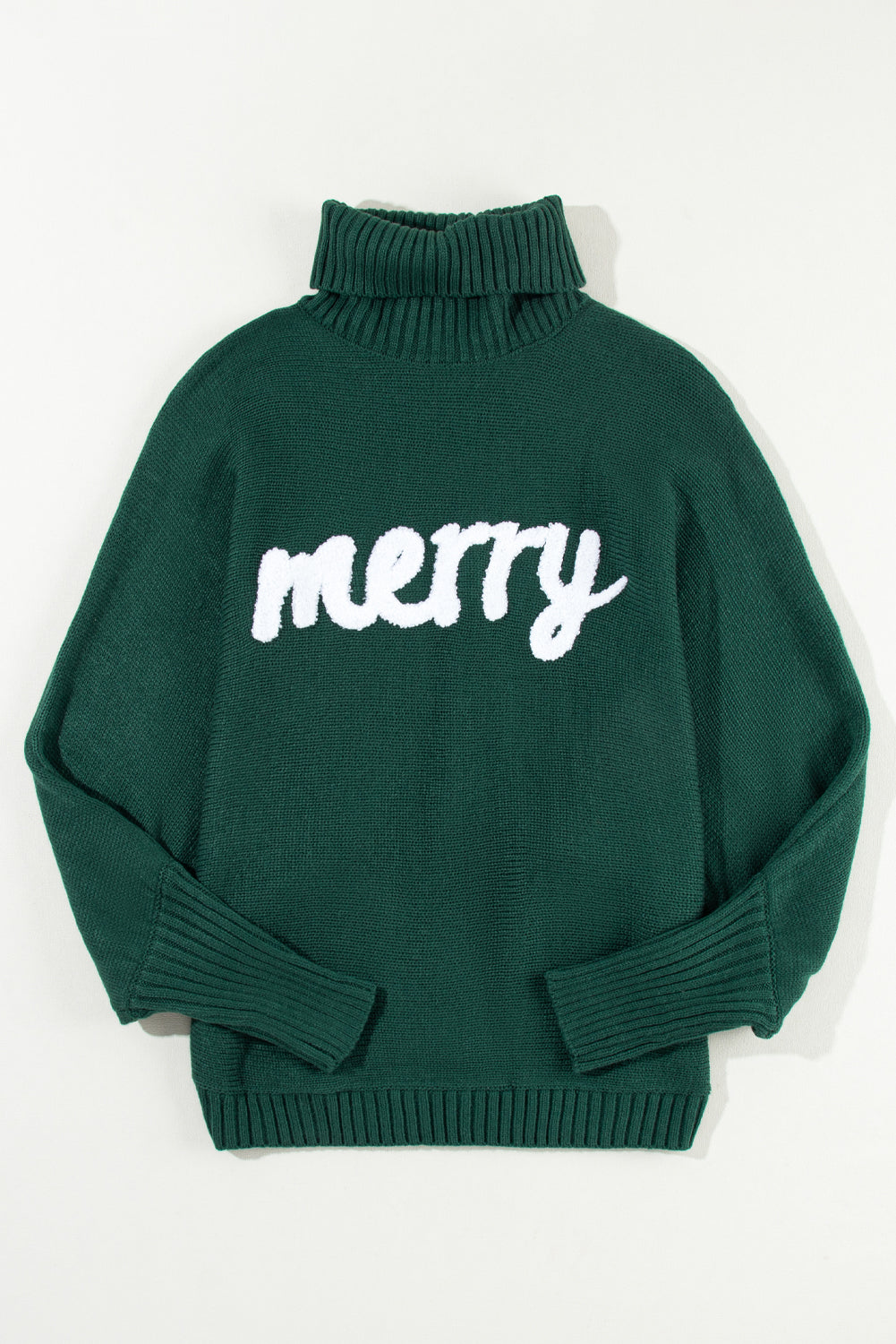 Fiery Red Merry Letter Embroidered High Neck Sweater