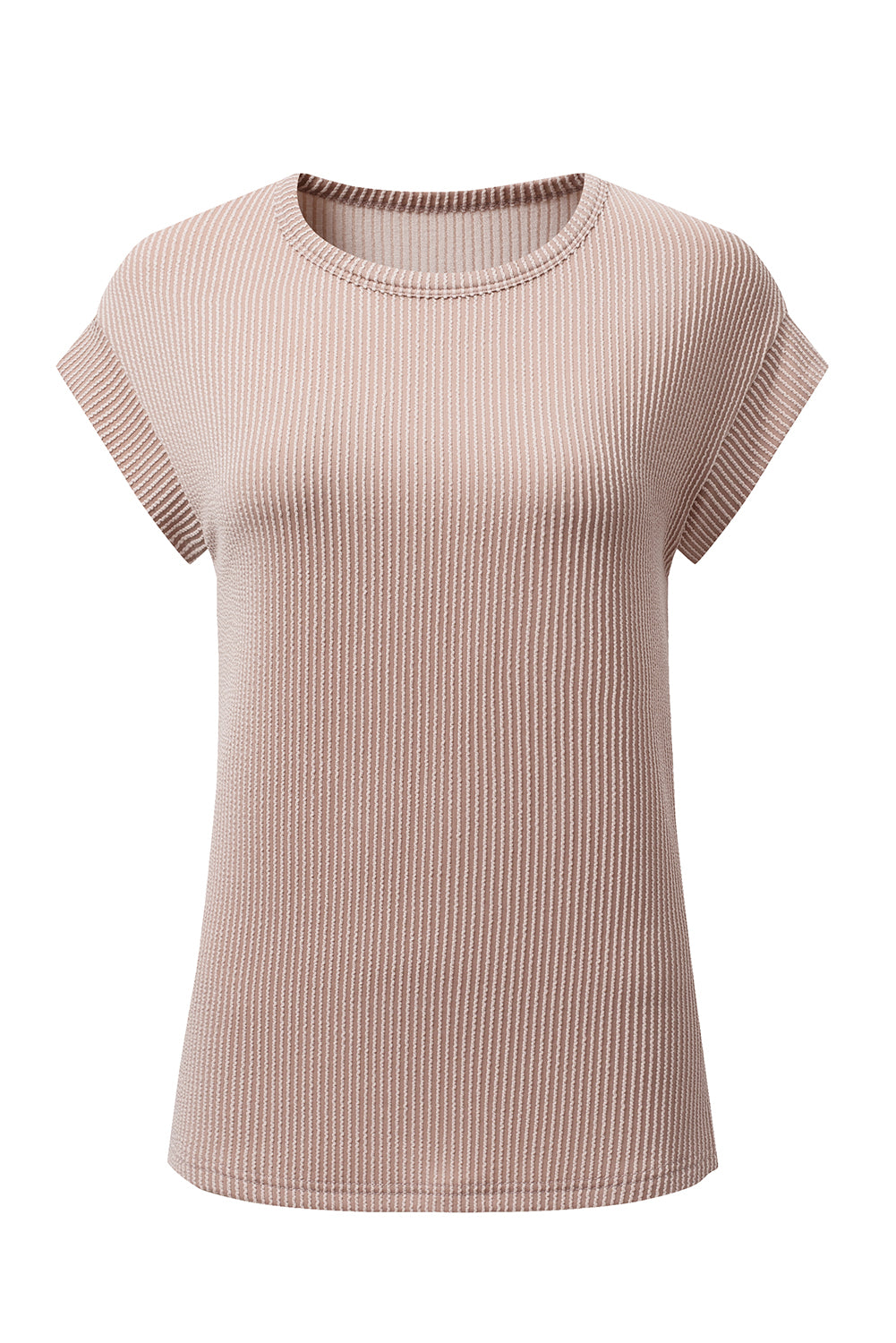 Gray Twisted Rib Wide Sleeve Crew Neck T Shirt