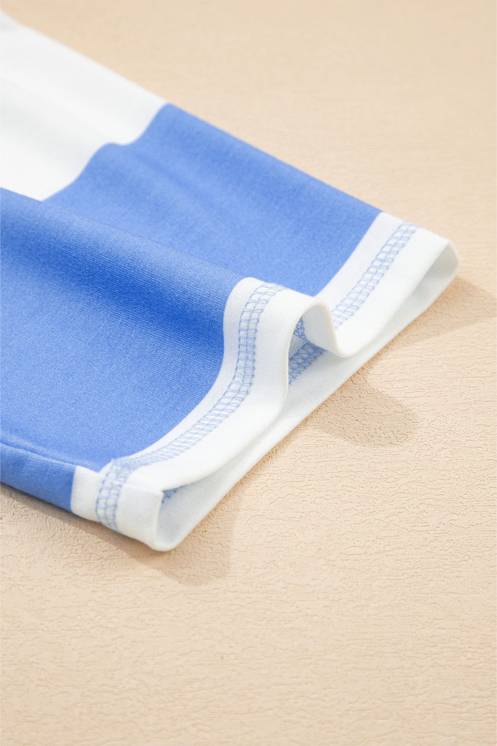Sky Blue Stripe Seam Detail Half Zip Oversize Tee Casual Shorts 2pcs Set