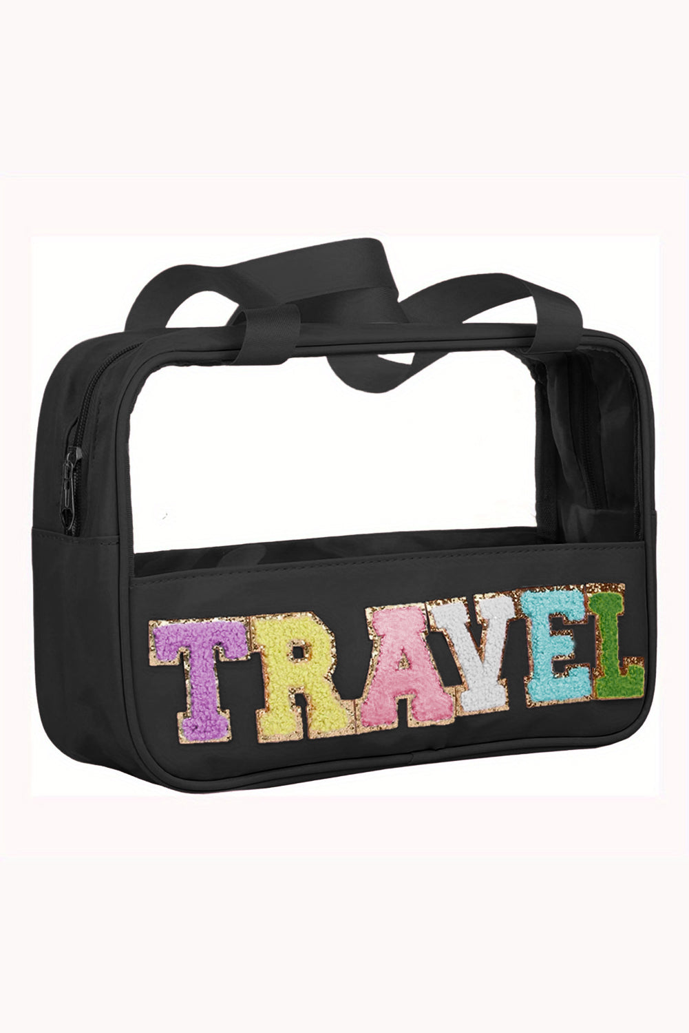 Light Pink TRAVEL Chenille Letter Clear PVC Makeup Bag