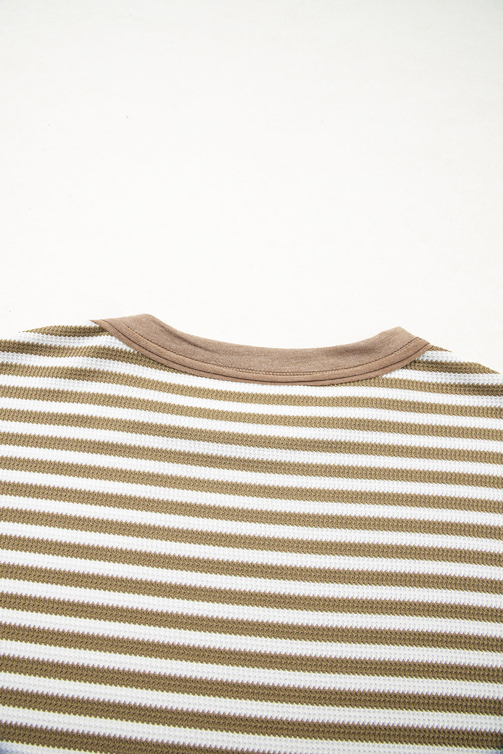 Dearlovers Green Stripe Thermal Knit Drop Shoulder Casual Top