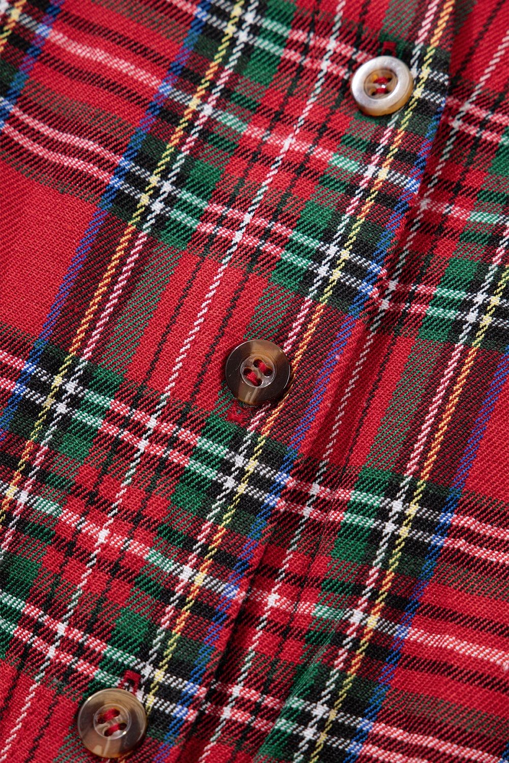 Red Plus Size Plaid Half Button Long Sleeve Holiday Dress