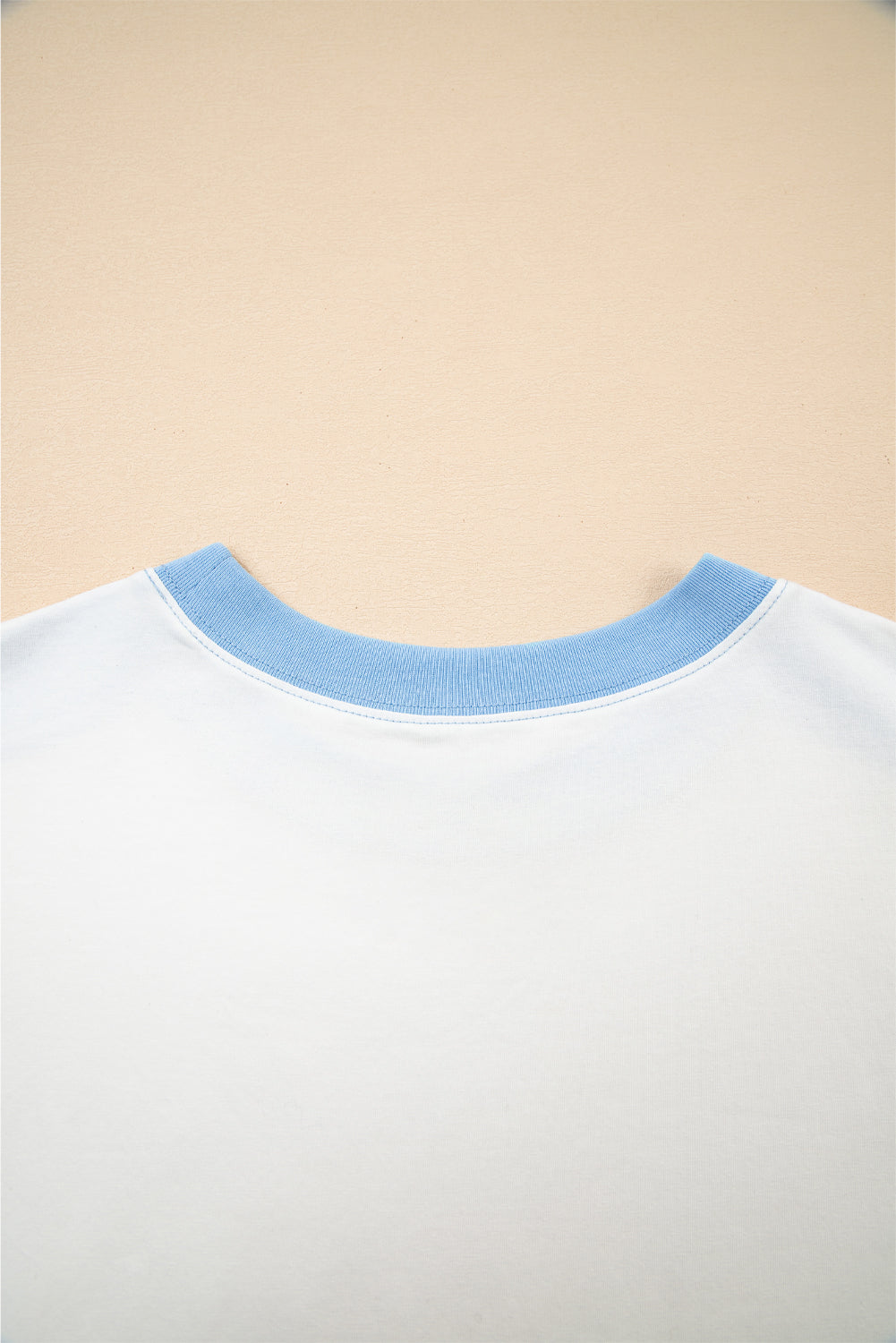 Light Green Color Block Exposed Seam Crew Neck T Shirt