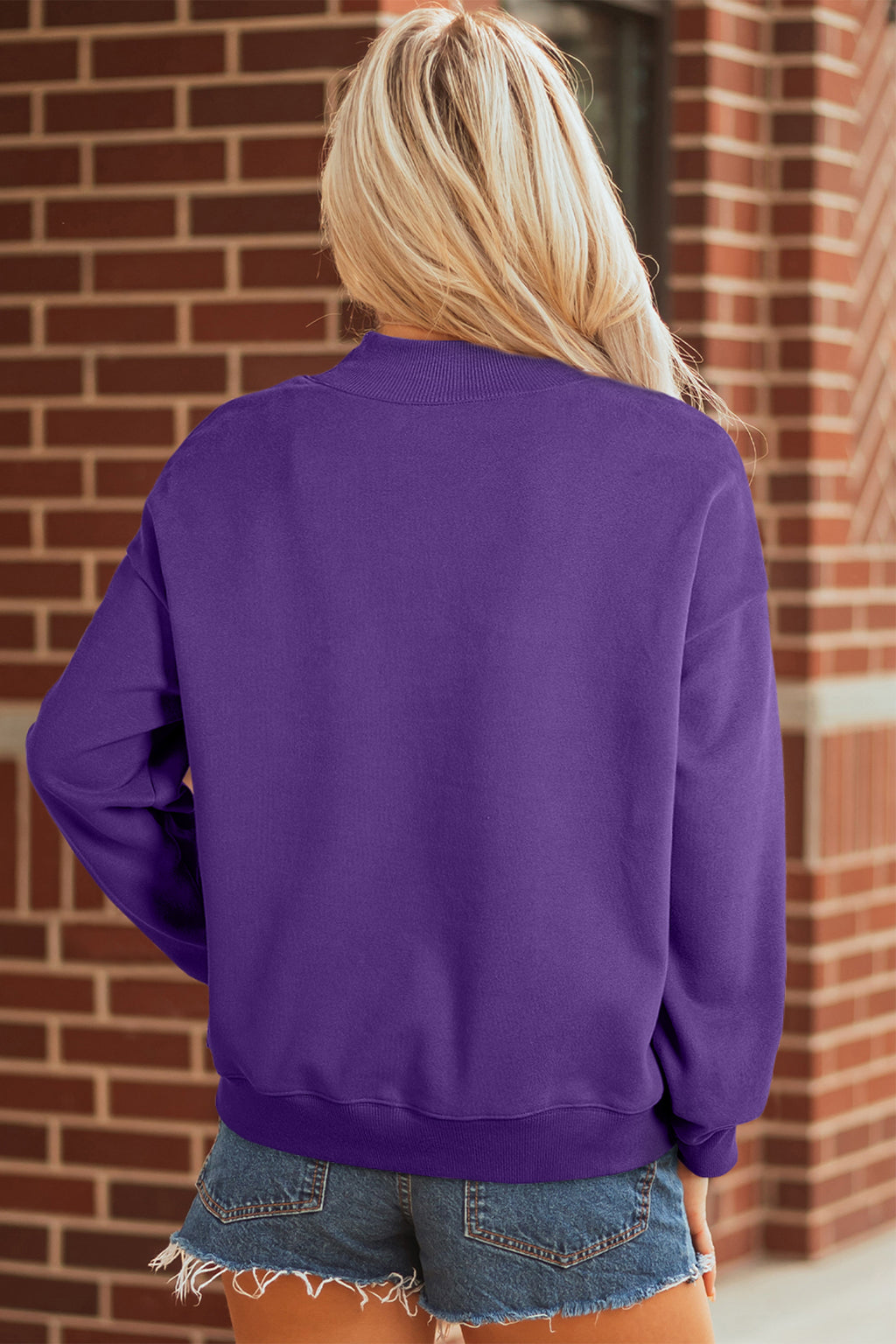 Bright Pink Oversize Blessed Embroidered Mock Neck Sweatshirt