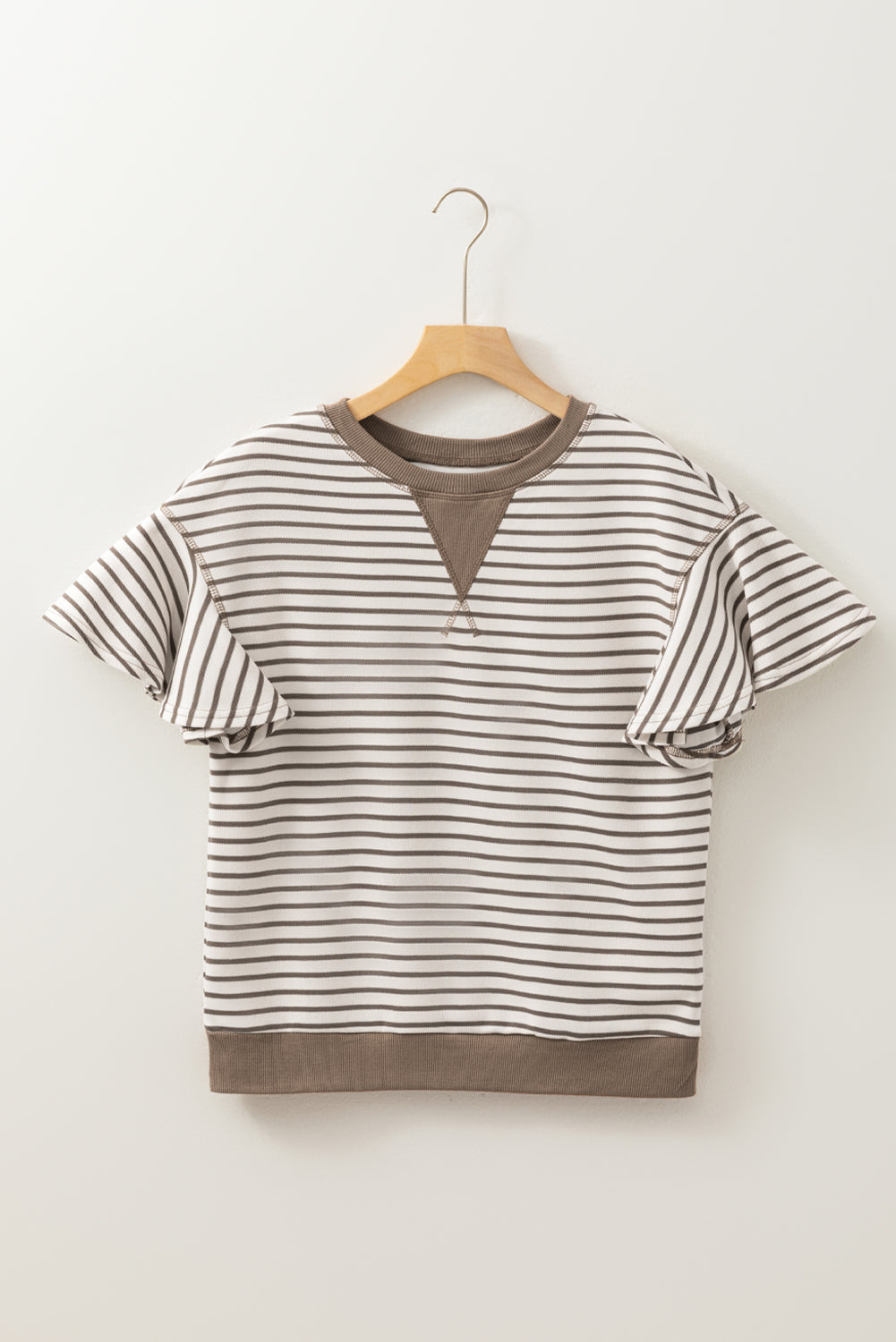 Bright Green Contrast Detail Striped Ruffle Short Sleeve Top