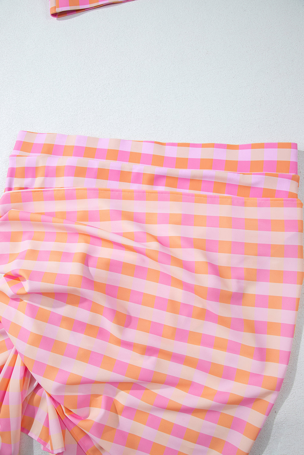 Pink Plus Size Plaid Print High Waist Bikini Set