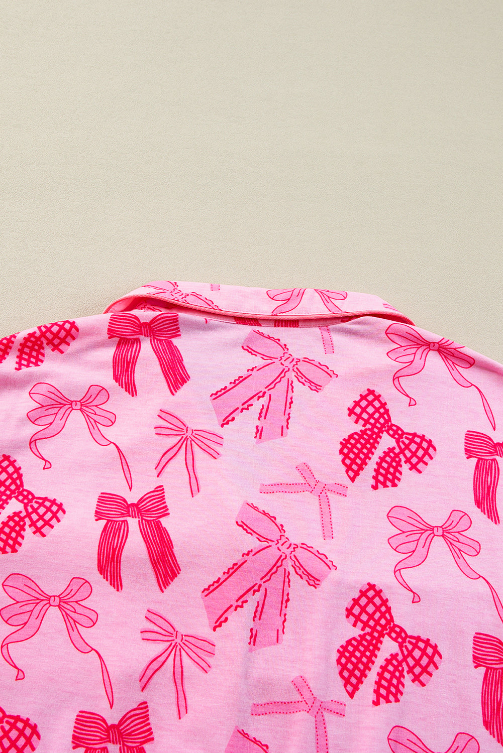 Pink Bow Print Half Sleeve Shirt and Shorts Pajamas Set