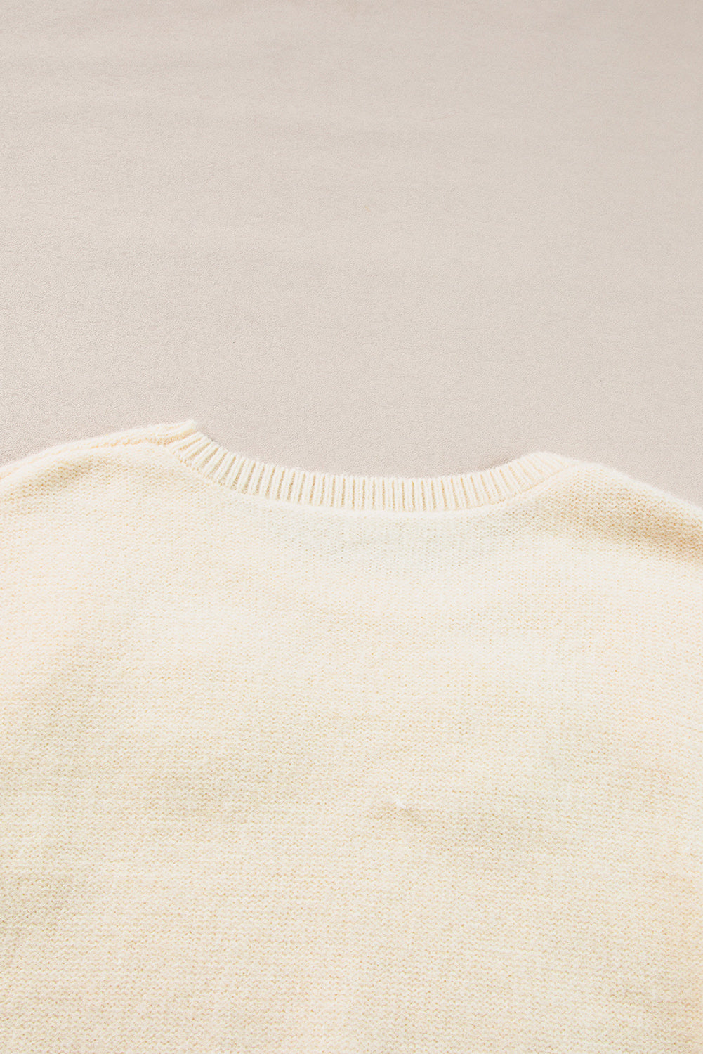 Pink Knitted Flower Pattern Ribbed Edge Sweater