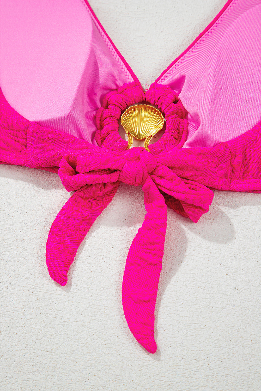 Rose Red Gold Shell Decor Wire-free Knotted 2pcs Bikini Swimsuit
