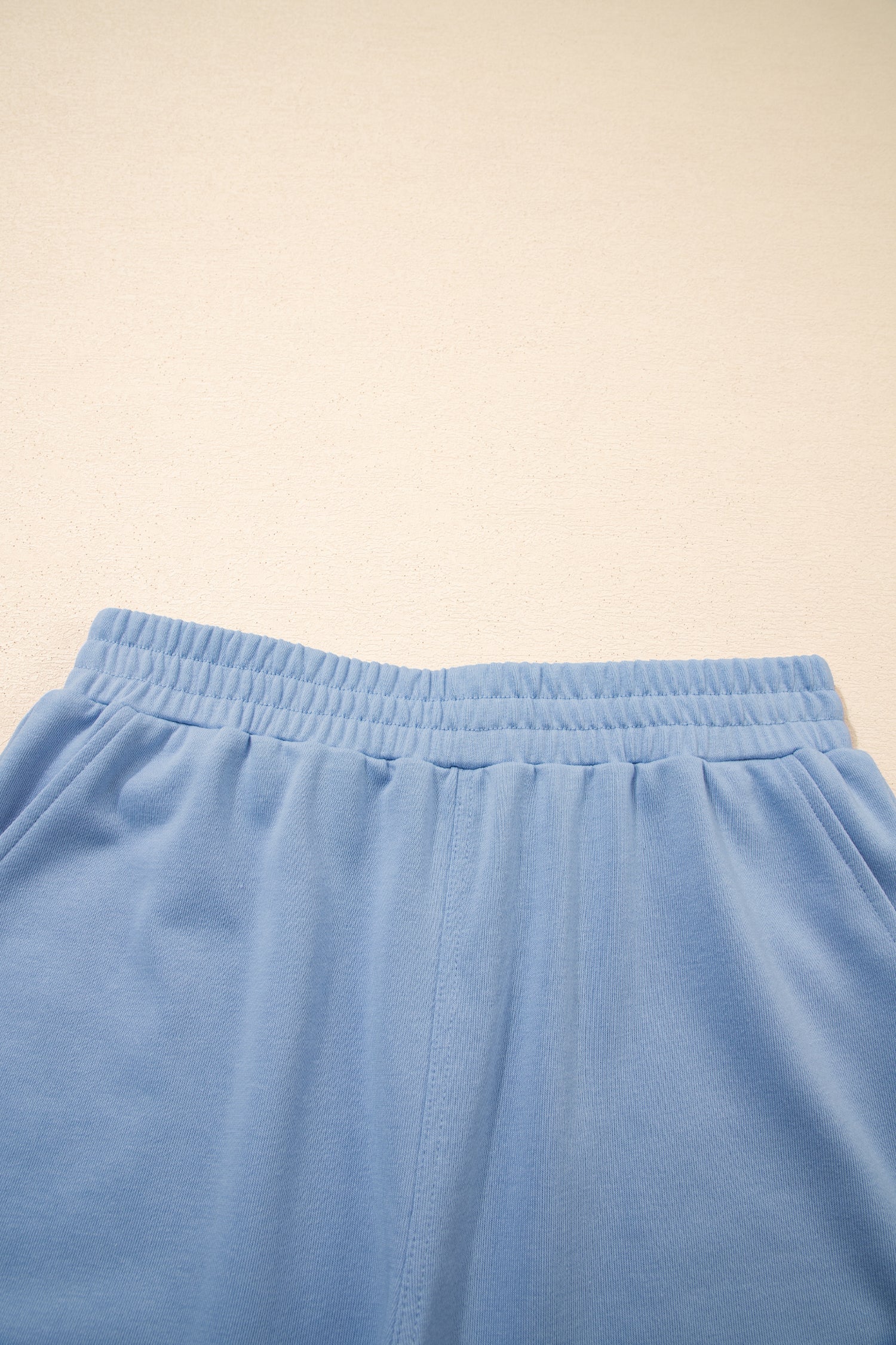 Mist Blue Solid Color Loose Tee Drawstring Wide Leg Pants 2pcs Outfit