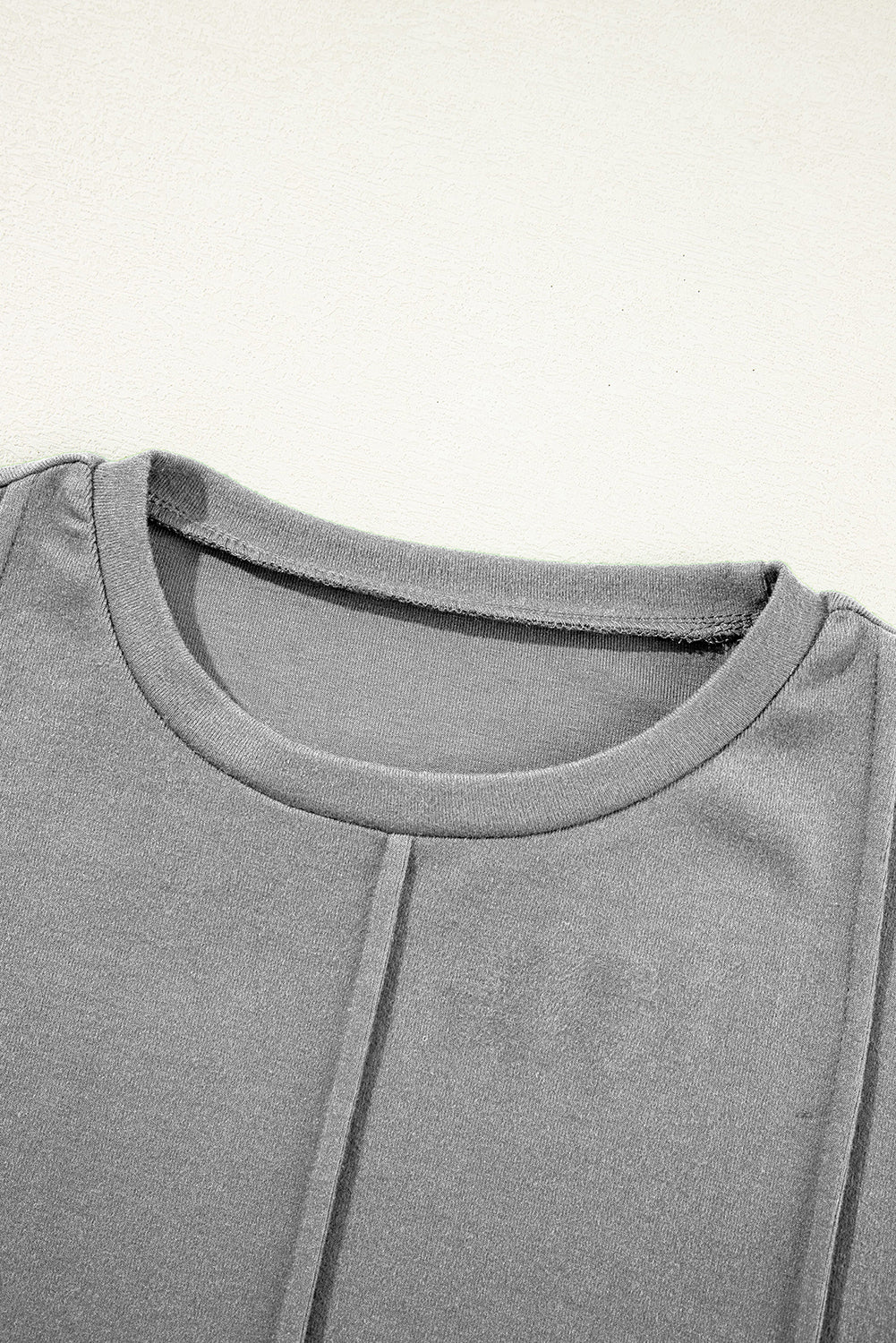 Chicory Coffee Solid Exposed Seam Crew Neck Long Sleeve Top