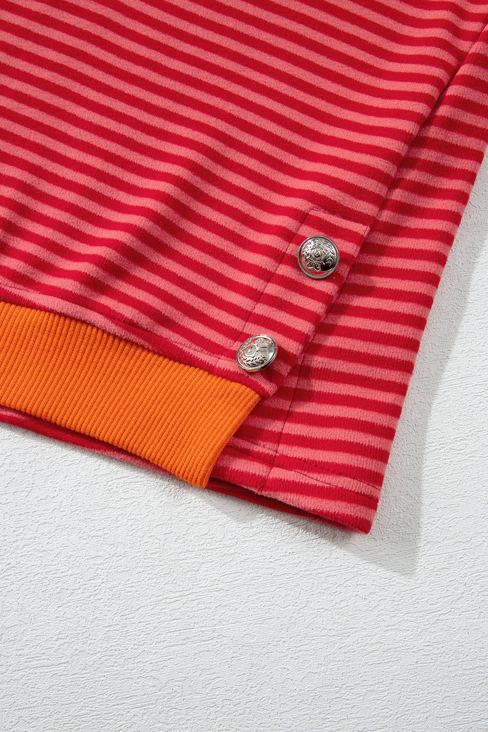 Orange Stripe Plus Size Drop Shoulder Long Sleeve Buttoned Decor Top
