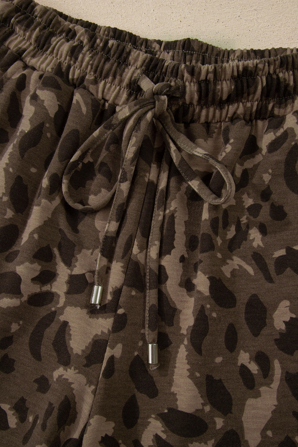 Brown Leopard Loose Tee Drawstring Waist Barrel Pants Set