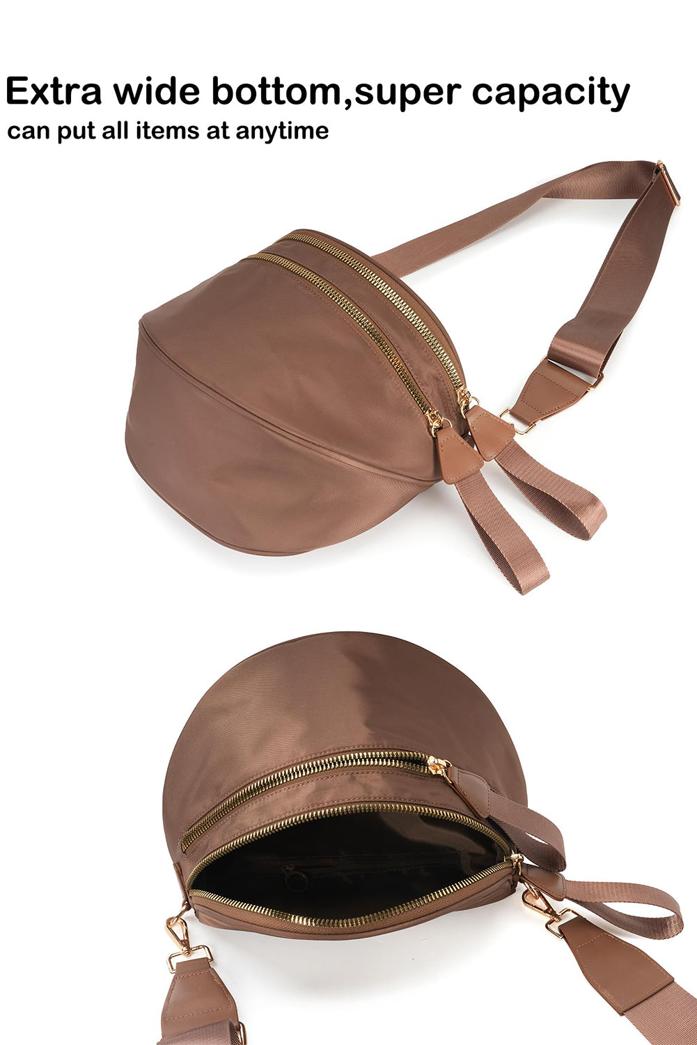 Light Grey Double Zip Crescent Shape Adjustable Sling Bag