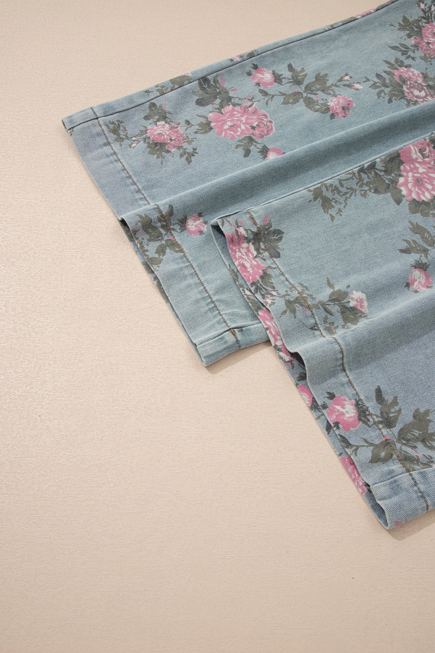 Beau Blue Floral Print Pleated High Waist Wide Leg Denim Jumpsuit