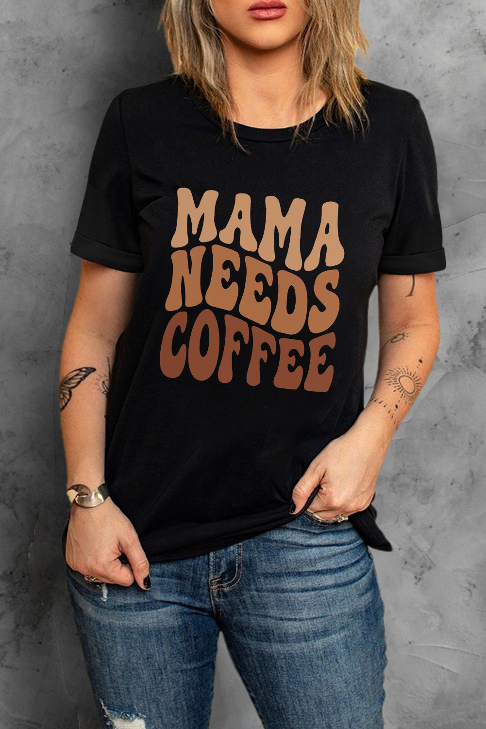 White MAMA Floral Block Graphic Casual T Shirt