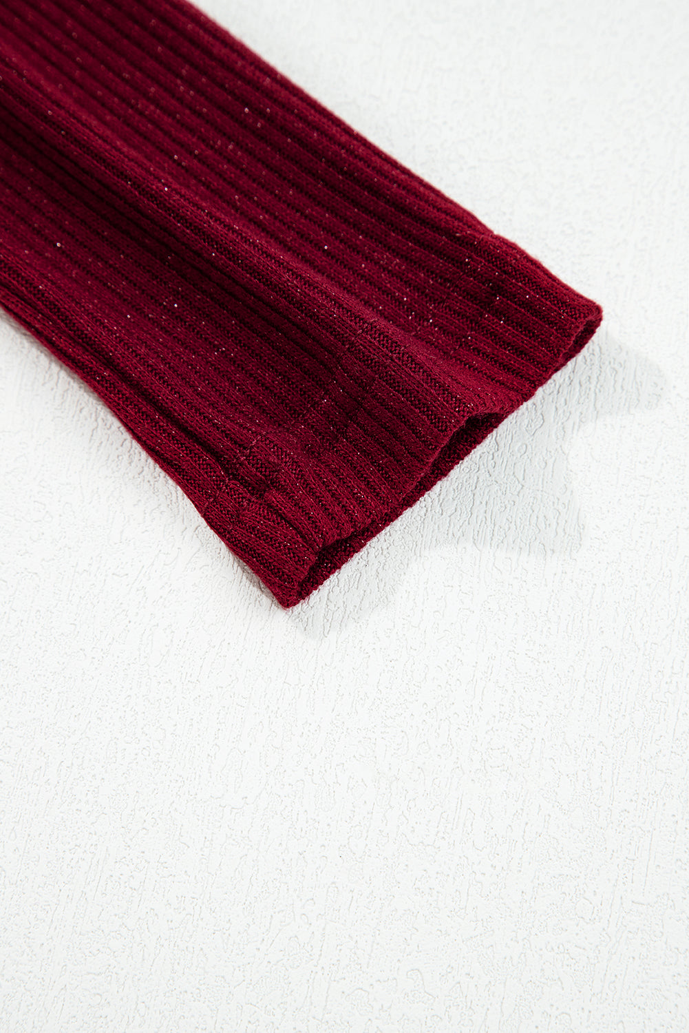 Red Dahlia Metal Ribbed Knit Long Sleeve Slim Fit Top