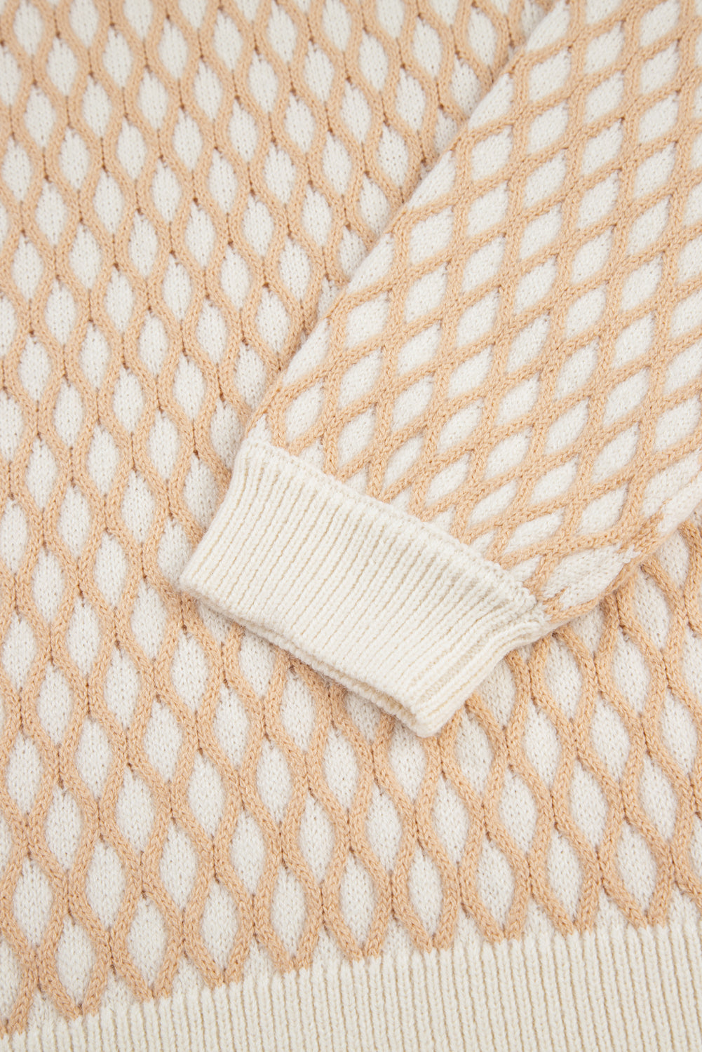 Smoke Gray Rhombus Textured Knit Mock Neck Sweater