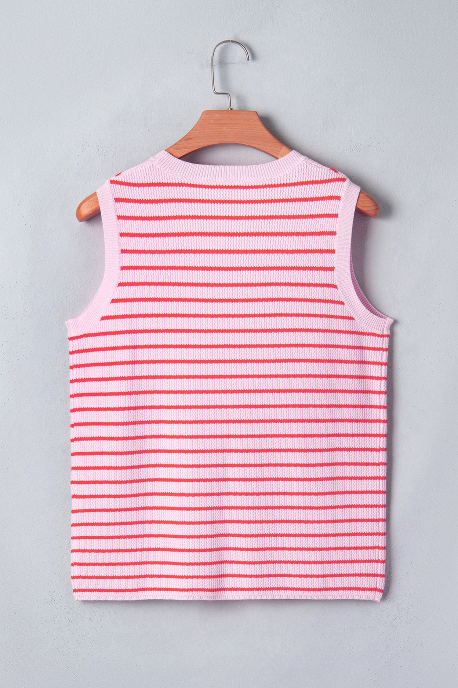 Pink Stripe Textured Knit Sleeveless Casual Sweater Top