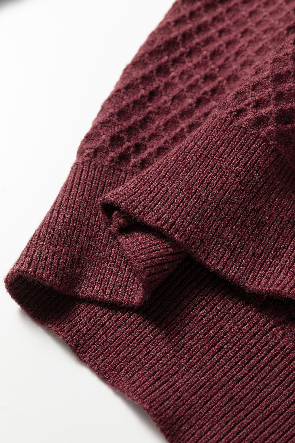Burgundy  Contrast Lace Frilled Trim Raglan Sleeve Sweater