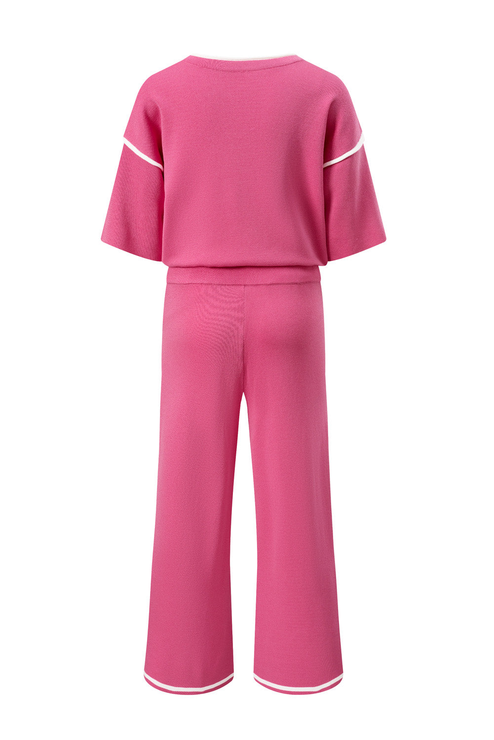 Blackish Green Contrast Trim Half Sleeve Top Drawstring Pants Loose 2pcs Sweater Suit