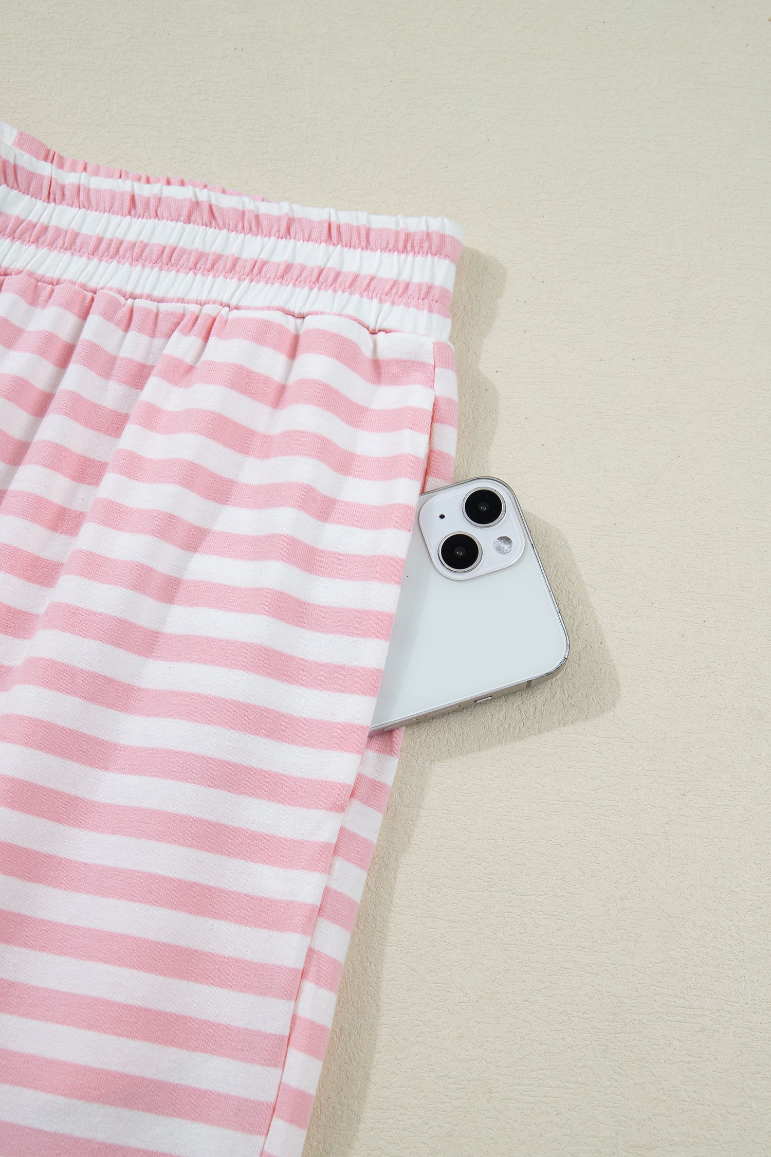 Rose Stripe Drop Shoulder Round Neck Top and Buttoned Straight Pants Two Piece Set