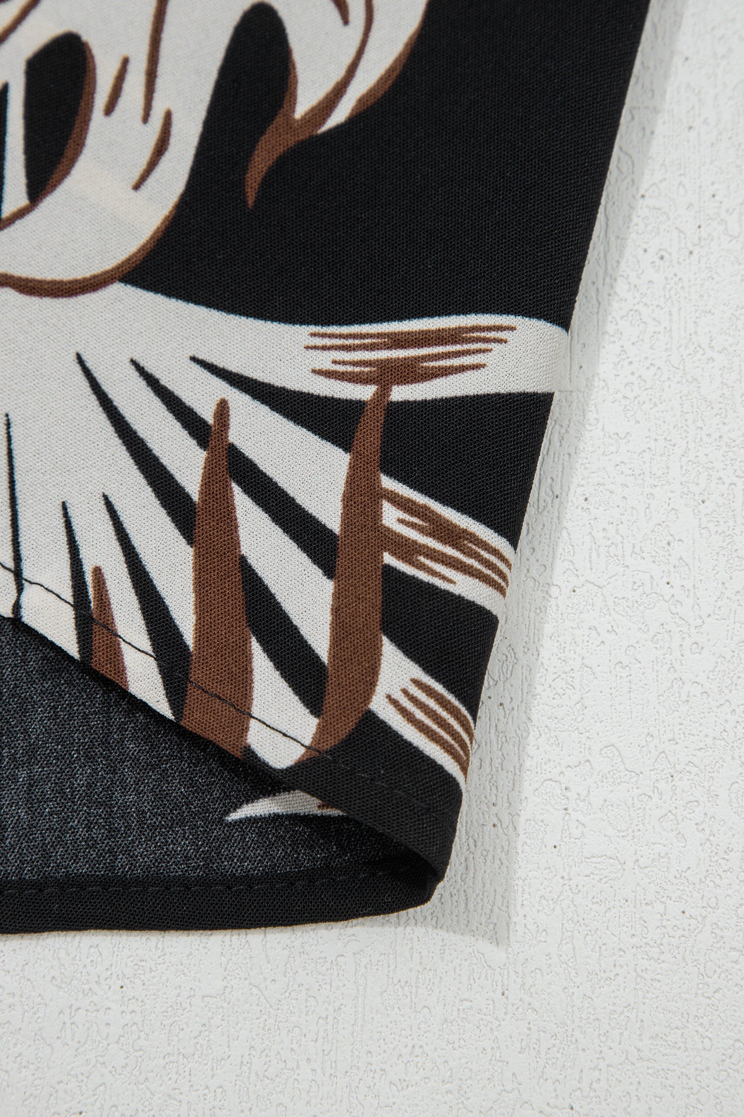 Black Tropical Printed Short Sleeve Beach Coverup Shirt Dress