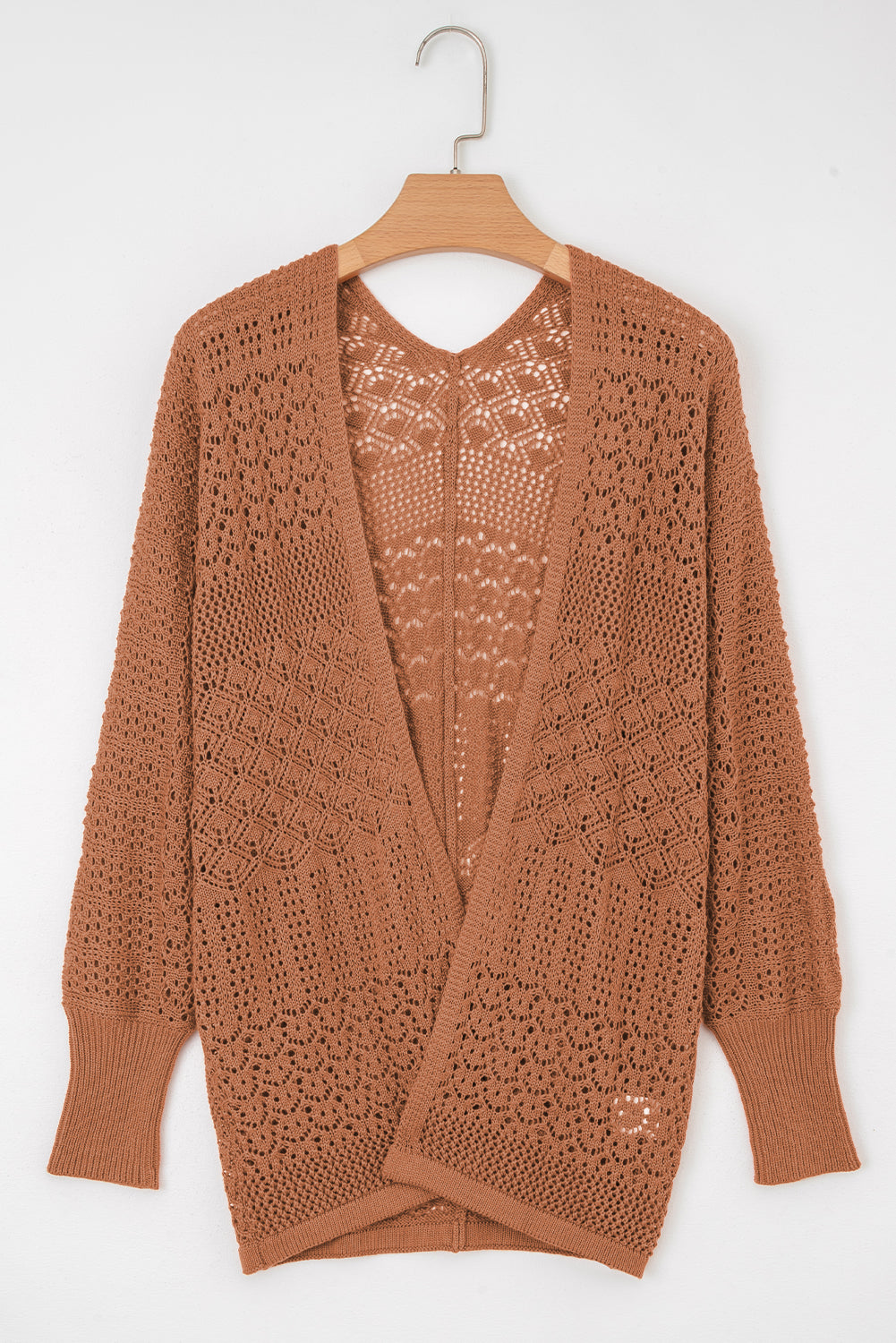 Redwood Burl Mixed Pattern Knitted Open Front Plus Cardigan