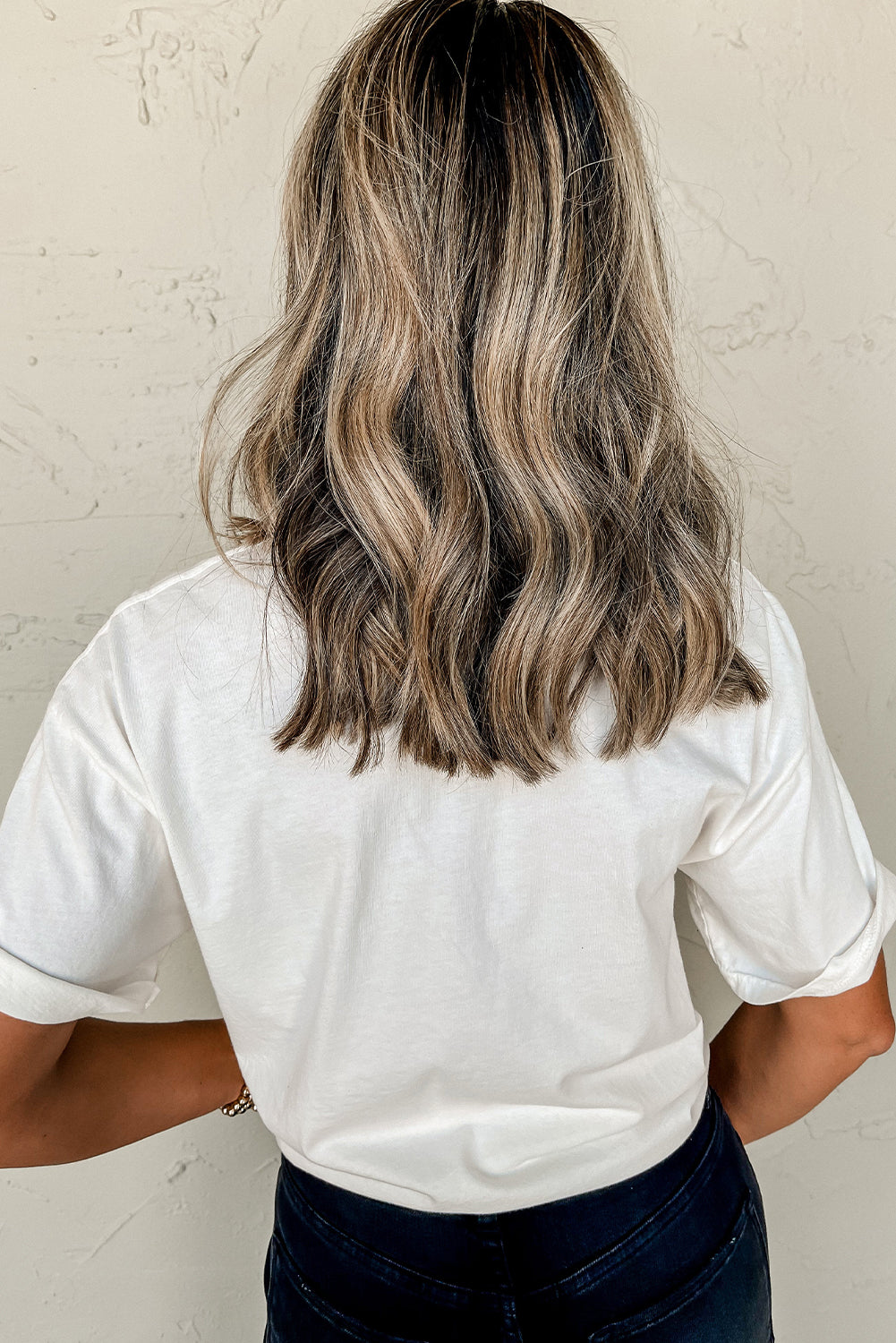 White Rodeo Patched Graphic Casual Round Neck Tee