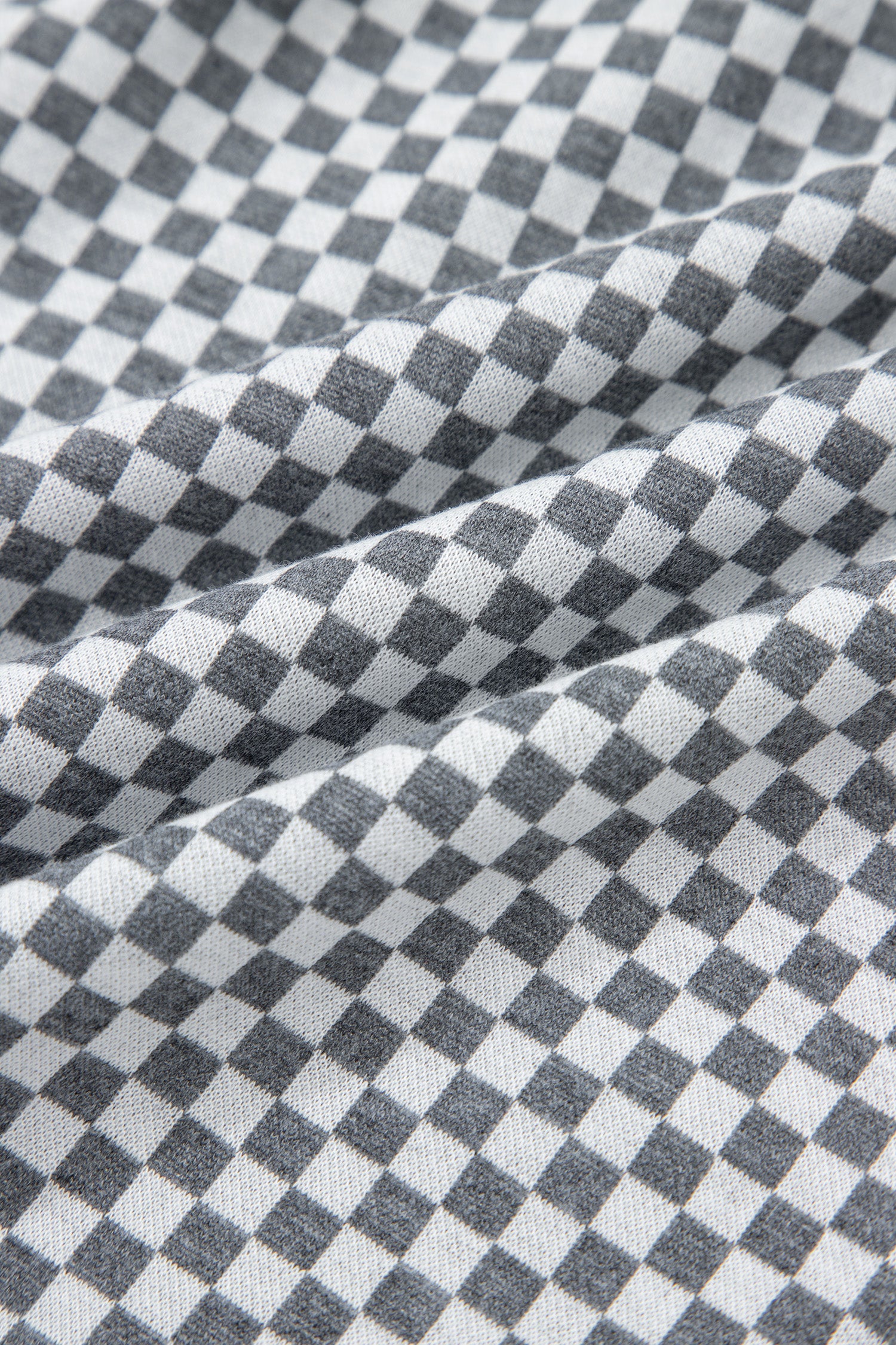 Gray Checkerboard Print Drawstring Elastic Waist Pocketed Shorts