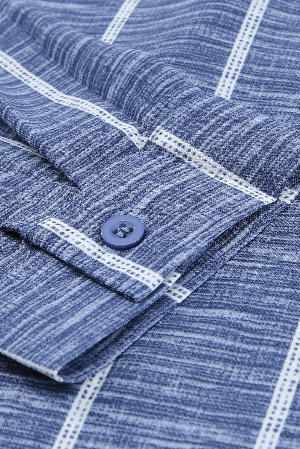 Blue Striped Print V Neck Half Buttons Loose Blouse