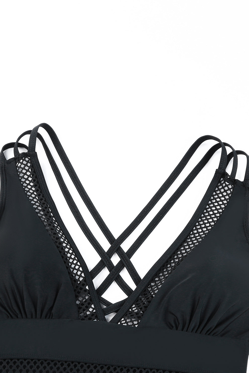 Dearlovers Black Solid Mesh One Piece Swimsuit