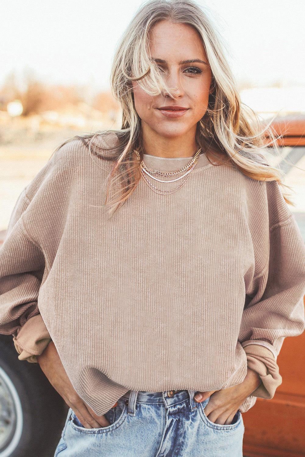 Grass Green Ribbed Corded Oversized Sweatshirt