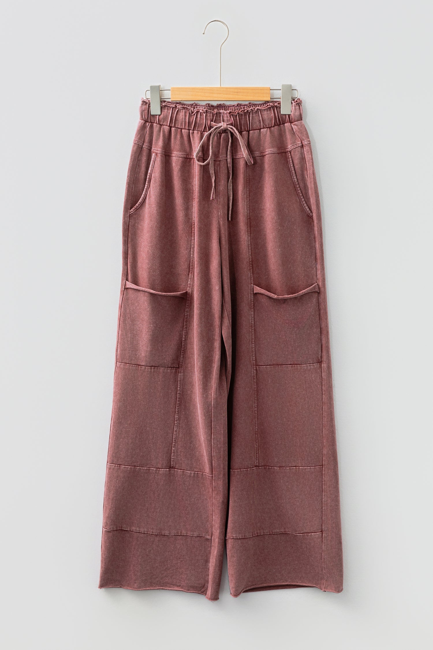 Lapis Mineral Wash Lace-up High Waist Raw Hem Patched Pocket Pants