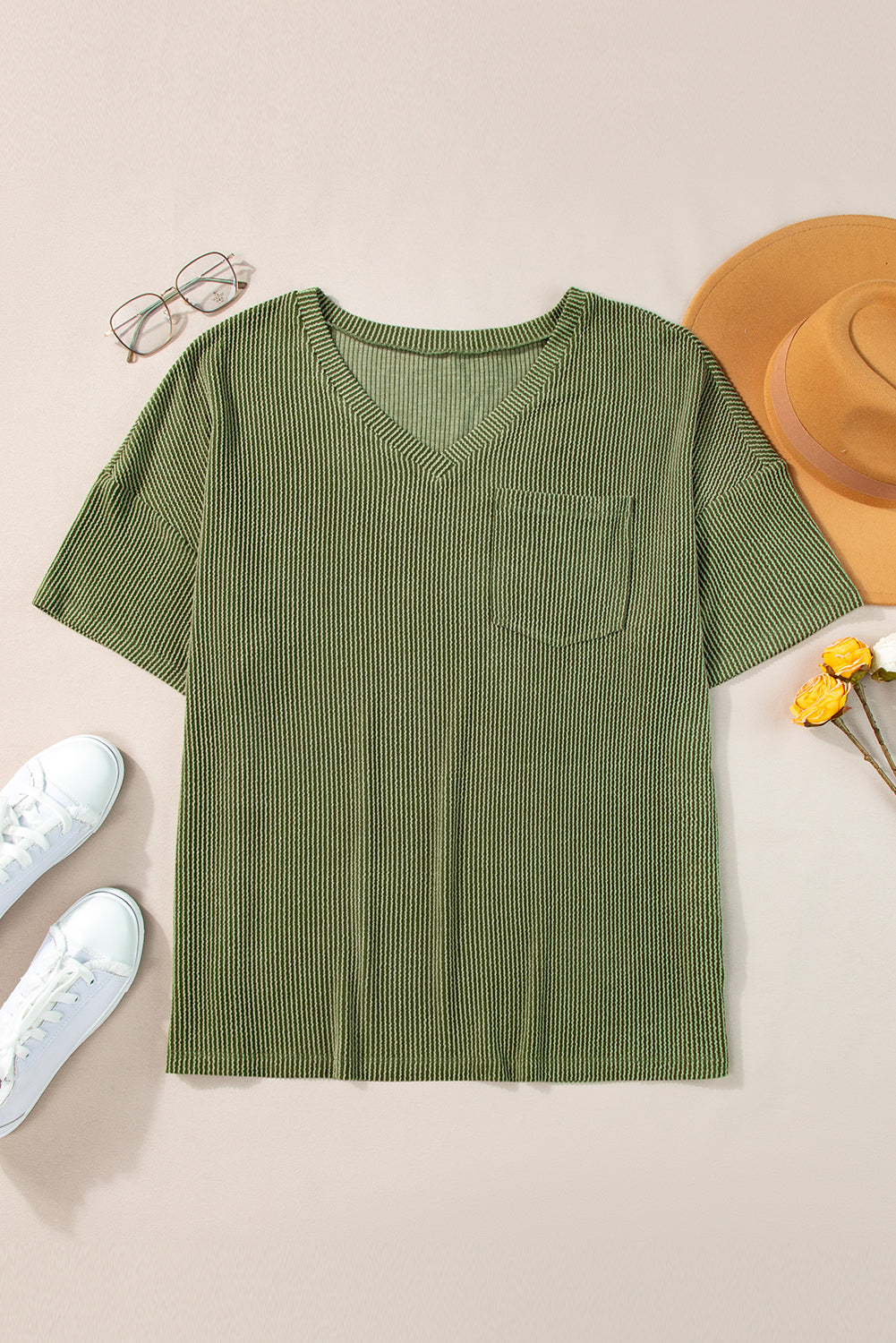 Black Textured V-Neck Dropped Shoulder Plus T-Shirt